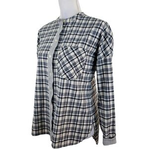 Madewell~Size S~White/Gray Plaid  Button Up Flannel Top Shirt.